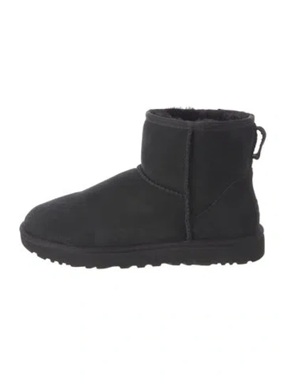 Pre-owned Ugg Suede Fur Trim Boots In Black