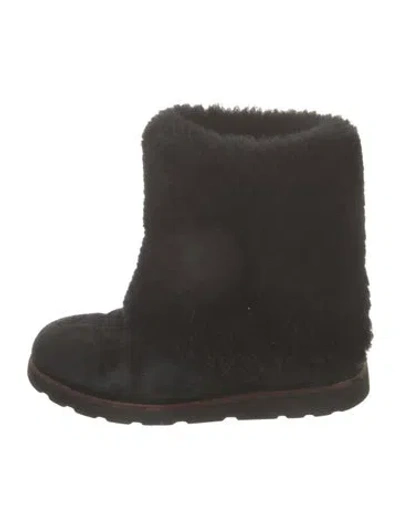 Pre-owned Ugg Suede Fur Trim Boots In Black