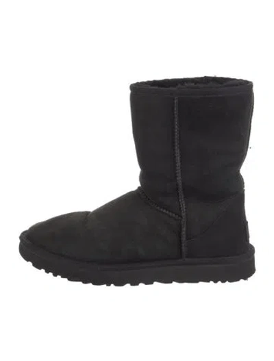 Pre-owned Ugg Suede Fur Trim Boots In Black