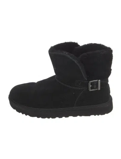 Pre-owned Ugg Suede Fur Trim Boots In Black