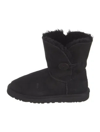 Pre-owned Ugg Suede Fur Trim Boots In Black