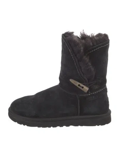 Pre-owned Ugg Suede Fur Trim Boots In Black