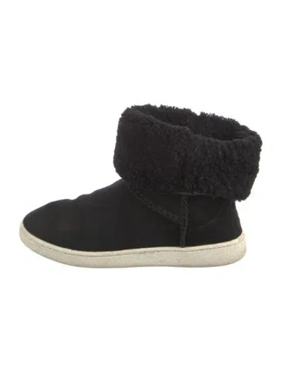 Pre-owned Ugg Suede Fur Trim Boots In Black