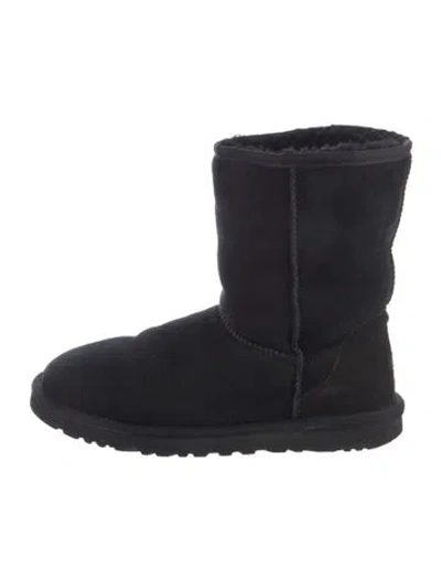 Pre-owned Ugg Suede Fur Trim Boots In Black