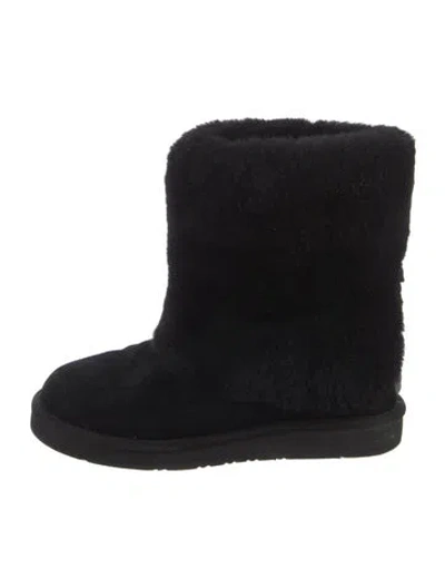 Pre-owned Ugg Suede Fur Trim Boots In Black