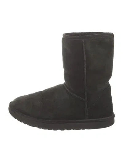 Pre-owned Ugg Suede Fur Trim Boots In Black