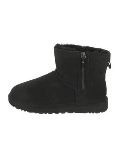 Pre-owned Ugg Suede Fur Trim Boots In Black