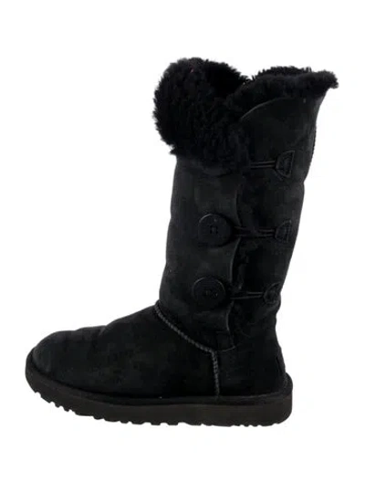Pre-owned Ugg Suede Fur Trim Boots In Black