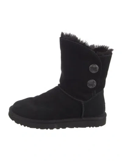 Pre-owned Ugg Suede Fur Trim Boots In Black