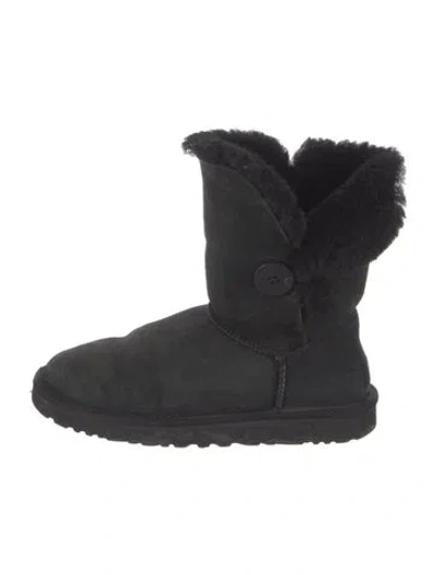 Pre-owned Ugg Suede Fur Trim Boots In Black