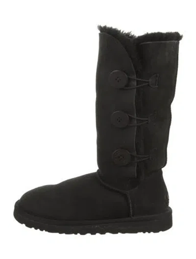 Pre-owned Ugg Suede Fur Trim Boots In Black