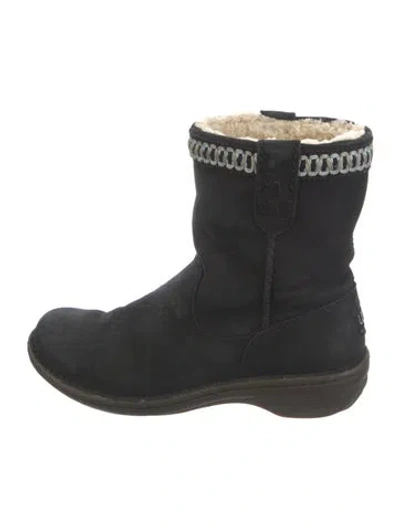 Pre-owned Ugg Suede Fur Trim Boots In Black