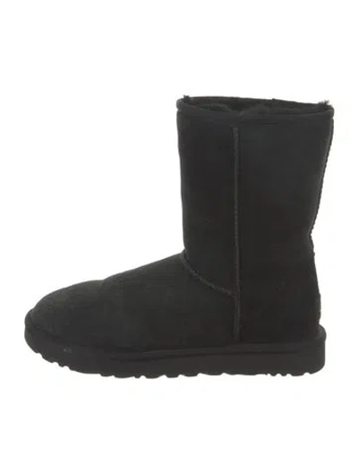 Pre-owned Ugg Suede Fur Trim Boots In Black