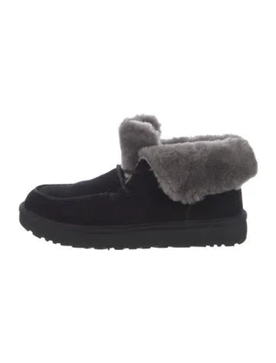 Pre-owned Ugg Suede Fur Trim Boots In Black