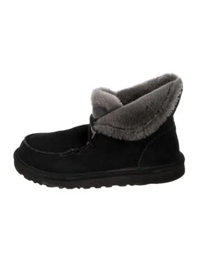 Pre-owned Ugg Suede Fur Trim Boots In Black