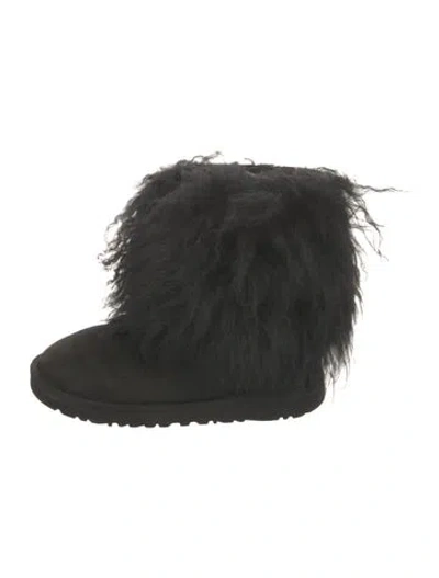 Pre-owned Ugg Suede Fur Trim Boots In Black