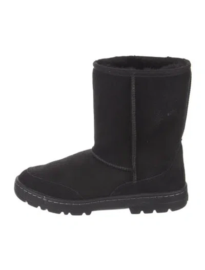 Pre-owned Ugg Suede Fur Trim Boots In Black