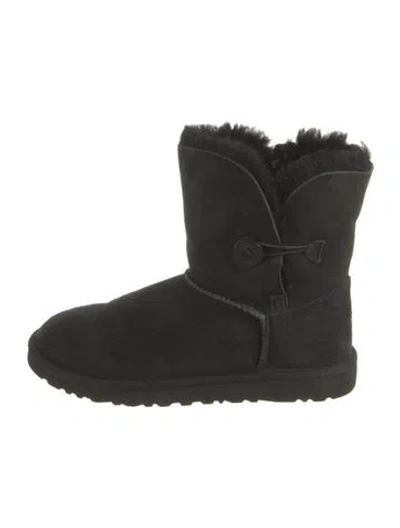 Pre-owned Ugg Suede Fur Trim Boots In Black