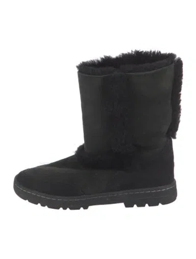Pre-owned Ugg Suede Fur Trim Boots In Black