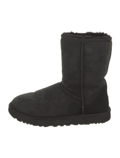Pre-owned Ugg Suede Fur Trim Boots In Black