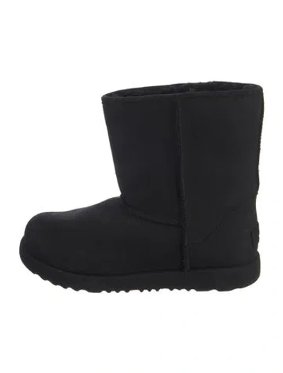 Pre-owned Ugg Suede Fur Trim Boots In Black