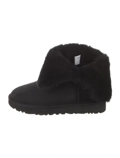 Pre-owned Ugg Suede Fur Trim Boots In Black