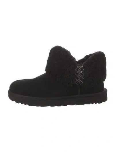 Pre-owned Ugg Suede Fur Trim Boots In Black