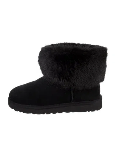 Pre-owned Ugg Suede Fur Trim Boots In Black