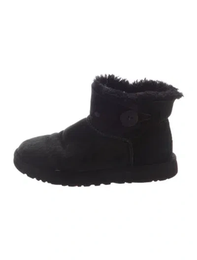 Pre-owned Ugg Suede Fur Trim Boots In Black/blue