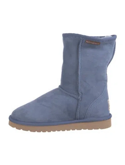 Pre-owned Ugg Suede Fur Trim Boots In Blue