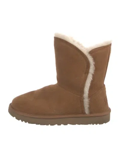 Pre-owned Ugg Suede Fur Trim Boots In Brown