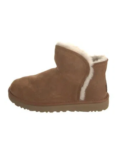 Pre-owned Ugg Suede Fur Trim Boots In Brown
