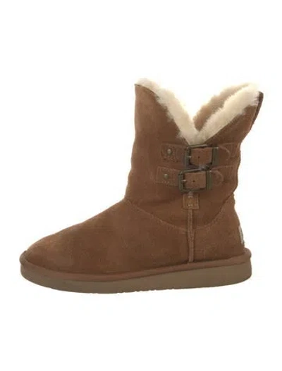 Pre-owned Ugg Suede Fur Trim Boots In Brown