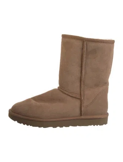 Pre-owned Ugg Suede Fur Trim Boots In Brown