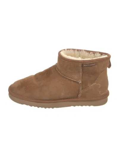 Pre-owned Ugg Suede Fur Trim Boots In Brown