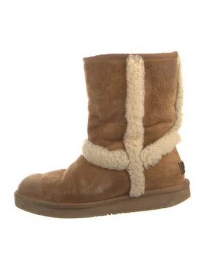 Pre-owned Ugg Suede Fur Trim Boots In Brown
