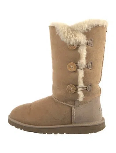 Pre-owned Ugg Suede Fur Trim Boots In Brown