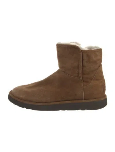 Pre-owned Ugg Suede Fur Trim Boots In Brown