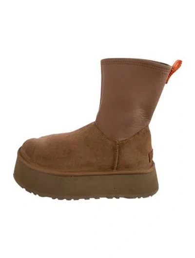 Pre-owned Ugg Suede Fur Trim Boots In Brown