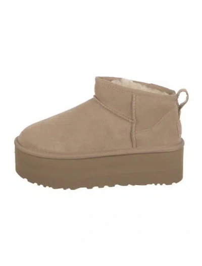 Pre-owned Ugg Suede Fur Trim Boots In Brown