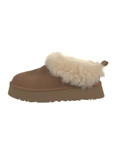 Pre-owned Ugg Suede Fur Trim Boots In Brown