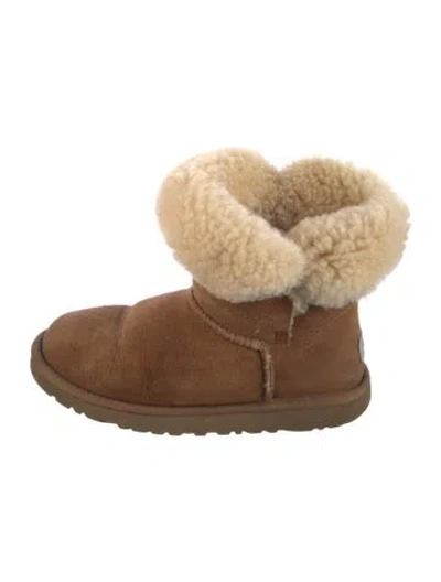 Pre-owned Ugg Suede Fur Trim Boots In Brown