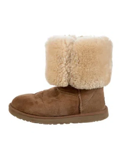 Pre-owned Ugg Suede Fur Trim Boots In Brown