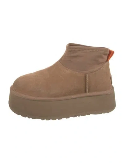 Pre-owned Ugg Suede Fur Trim Boots In Brown