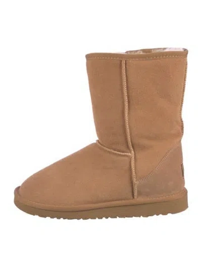 Pre-owned Ugg Suede Fur Trim Boots In Brown