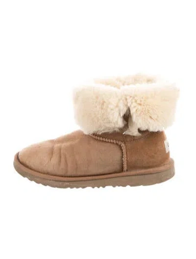 Pre-owned Ugg Suede Fur Trim Boots In Brown