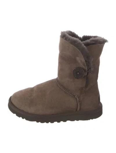Pre-owned Ugg Suede Fur Trim Boots In Brown