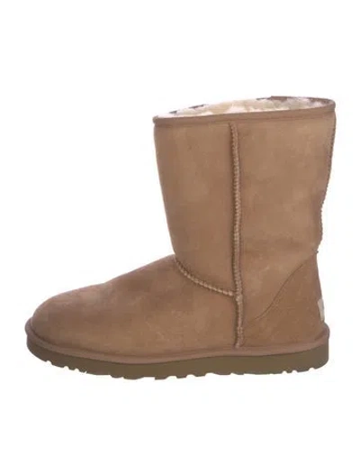 Pre-owned Ugg Suede Fur Trim Boots In Brown
