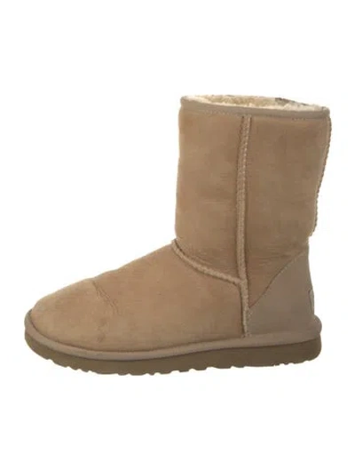 Pre-owned Ugg Suede Fur Trim Boots In Brown