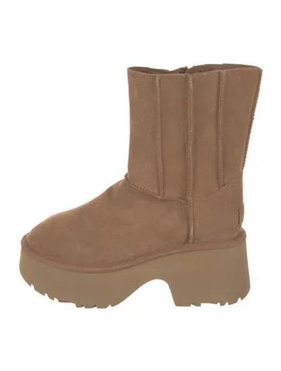 Pre-owned Ugg Suede Fur Trim Boots In Brown